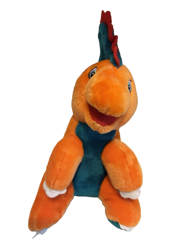 Vintage orange Dinosaurier Plüsch große Flosse türkis rot Dilophosaurus 13 Zoll Stofftier - Bild 3 von 7