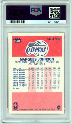 1986 Fleer #54 Marques Johnson PSA 9 Mint Los Angeles Clippers - Picture 2 of 2