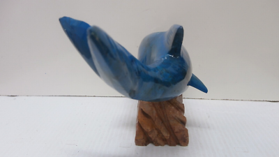 Ecuadorian Carved Stone Dolphin Sculpture Blue 9