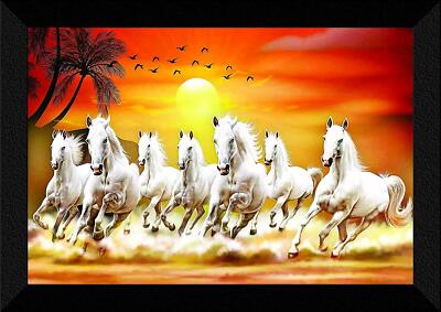 7 Running Horses at Sunrise Vastu UV Textured Framed Painting 11 x