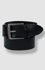 Frye Men's Black Genuine Leather Silver Harness Buckle Logo Belt Size 42