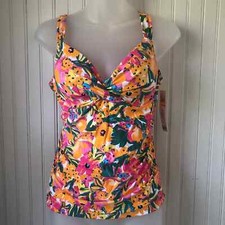 ANNE COLE Retail 74 Sunshine Floral Underwire Twist Tankini Top 32C/34B