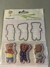 CLING STAMP DIE SET #SD-1123-Three cute bears-Pajama bear, coffee bear,+one more