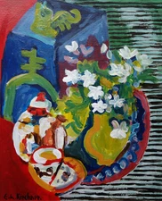 Rare unique German expressionist still life flowers painting, signed Kirchner