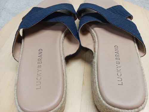 Lucky Brand Gayte Nautical Slide Navy Coastal Platform Slide Sandal Size 6.5 - Picture 9 of 13