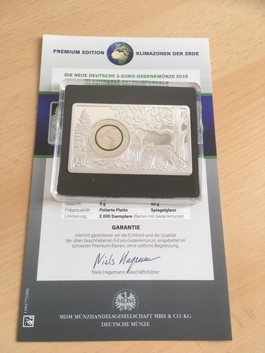 5 Euro im Trägerbarren Gemäßigte Zone 2019 F