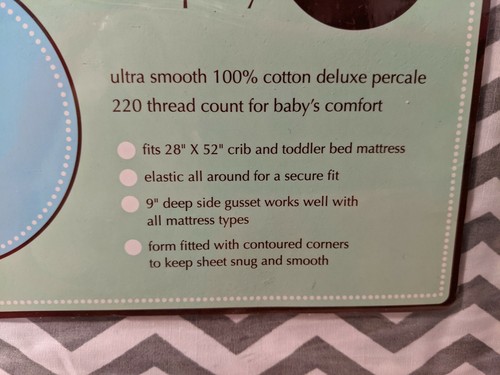 American Baby Company 100% Cotton Percale Crib Sheet 28"x52" ZigZag Gray Chevron - Picture 2 of 3