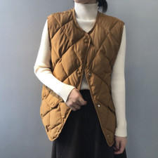 Women Quilted Waistcoat Button Pocket Rhombus Check Vest Jacket Padded Gilet