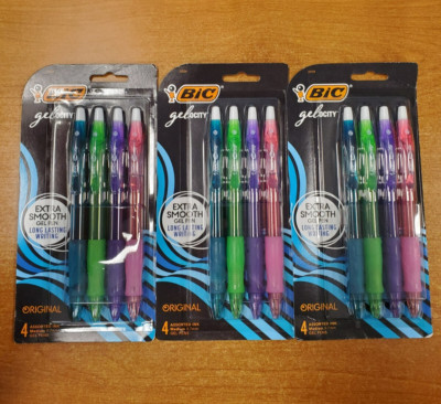 3 Packs of 4: BIC Gelocity Extra Smooth Gel Pens Assorted Ink 0.7mm - (5C-3058)