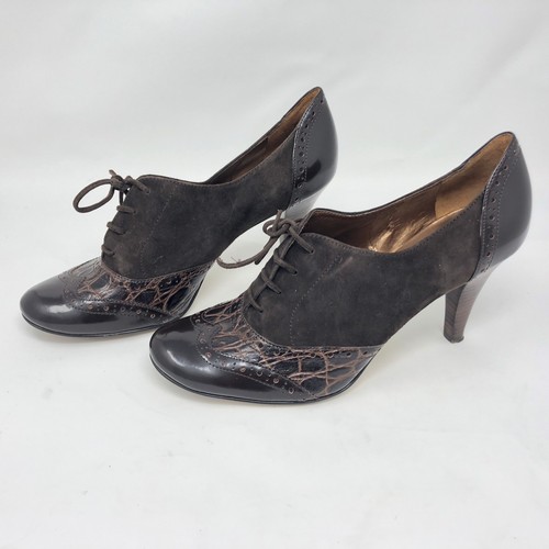Zapatos de salón Harolds para mujer 10M Milton estilo Oxford de cuero marrón punta de ala - Imagen 2 de 7