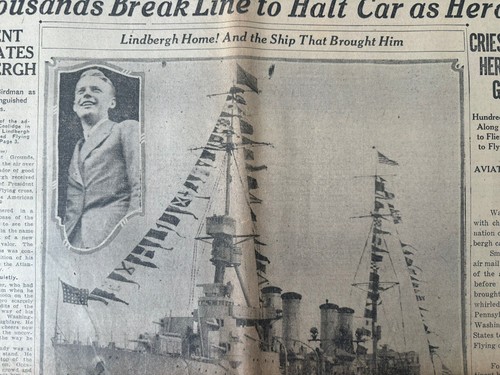 NEWSPAPER: June 11, 1927 - Charles Lindbergh returns from Trans-Atlantic Flight - Picture 3 of 6