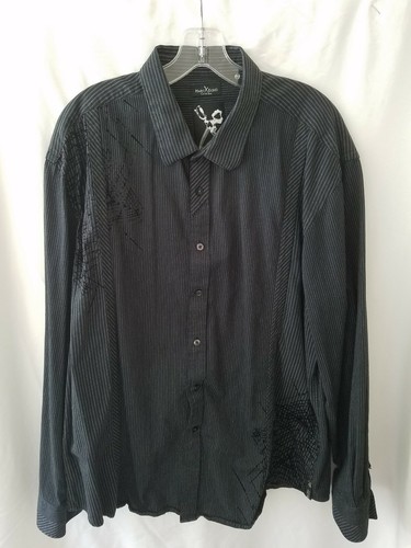 Men's Marc Ecko XXL cut sew LS  button up shirt black tiny white stripes. Cotton - Picture 1 of 10