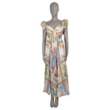 73269 auth ZIMMERMANN white silk 2023 HALCYON FLROAL MAXI Dress 0 XS