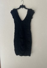 Dolce Gabbana Y2K Ruched Tulle Form Fitting V Front Cap Sleeve Dress Sz 44