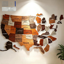 3D American Wooden Map Puzzle, 25 Stickers Can Be Used for Daily Travel Marking