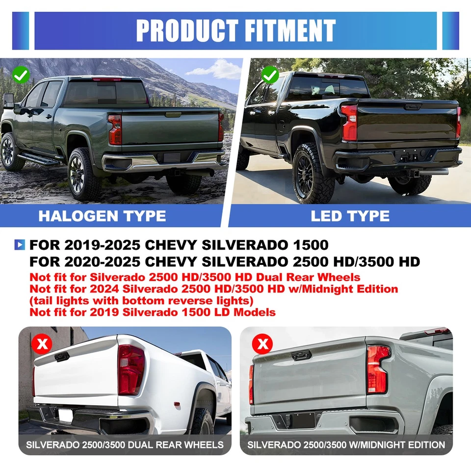 LED Tail Lights For 2019-2025 Chevy Silverado 1500 2500/3500 HD Brake Left+Right - Image 4 of 4