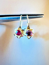 Estate 10K Yellow Gold Ruby Flower Earrings