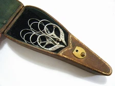 Victorian Leather Case & 4 Embroidery Needlepoint Scissors J.A Henckels Germany