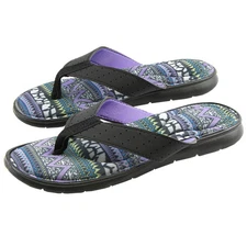 Canyon Sky Women's Memory Foam Flip Flop Sandals in Aztec Purple & Black, Size