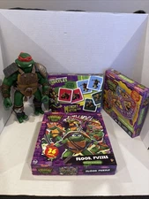 Teenage Mutant Ninja Turtle Lot. Floor Puzzle, Memory Game, Pop Up Game, Figure