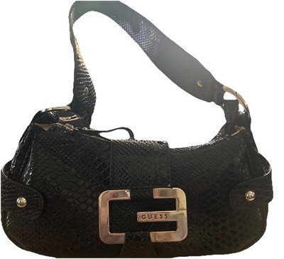 GUESS Vintage Y2K Black Croc Patent Leather Studded Shoulder Bag Purse