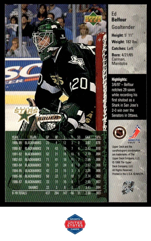 1997-98 Upper Deck #259 Ed Belfour - Image 2 of 2