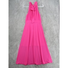 Eliza J Dress Womens 8 Halter Midi Chiffon Overlay Tie Party Lined Bright Pink