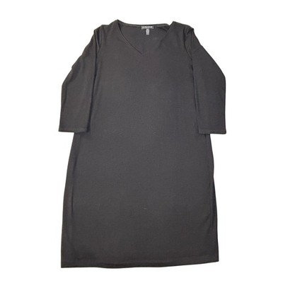 Eileen fisher petite jersey dress women's ps black v neck 3/4 sleeve