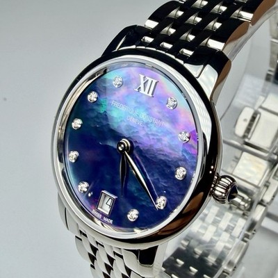 Swiss Frederique Constant Slimline Black MOP .05 Ct Diamond Dial FC-220MPBD1S26B