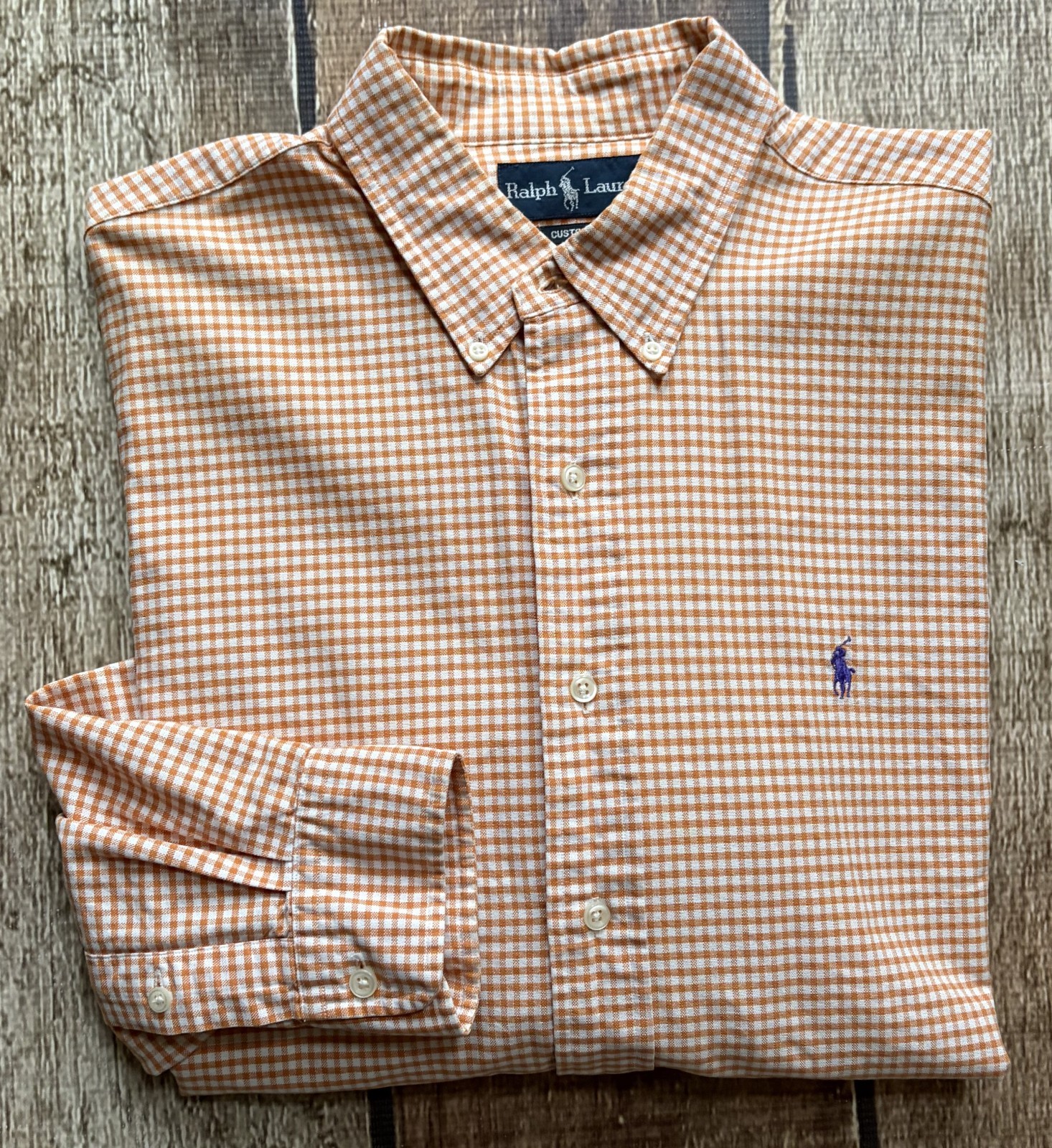 VINTAGE POLO RALPH LAUREN CUSTOM FIT GINGHAM OXFORD SHIRT MENS XL EXCELLENT