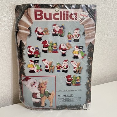 Vintage Bucilla Jolly Old St Nick 12 Felt Christmas Ornaments Kit #82932 1991