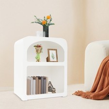 2-Tier Nightstand White Bedside Cabinet Modern Side Table Storage 17.7x12x21.7"