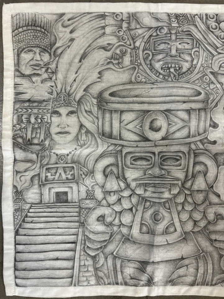 🔥 原版复古 1990 年代 O.C. CHICANO 墨西哥监狱艺术大手帕绘画 — 第 3/4 张图片