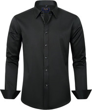 Men'S Dress Shirts Solid Long Sleeve Stretch Wrinkle-Free Formal Shirt Business