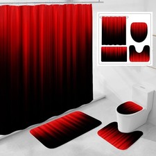 Red Black Gradient Bathroom Shower Curtain Set with Rugs and Toilet Lid Cover