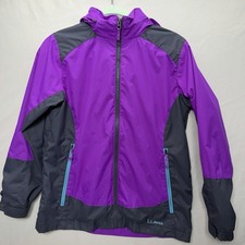 L.L. Bean kid's rain windbreaker jacket double zipped with roll up hood L 14-16