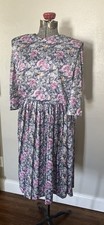 VTG 80s MCS Ltd NY Floral Pleated Midi Dress SZ 12 Made In USA!