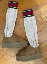 UGG CLASSIC SWEATER LETTER OVER THE KNEE CHESTNUT PLATFORM TALL BOOTS