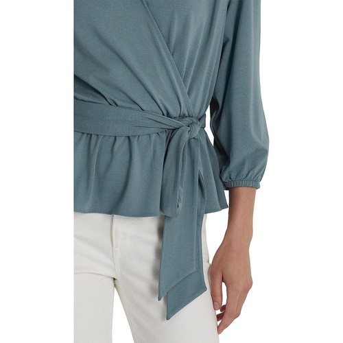 Lauren Ralph Lauren Women Grey Sea Viscose Jersey Tie Peplum Blouse Size XL - Picture 3 of 7