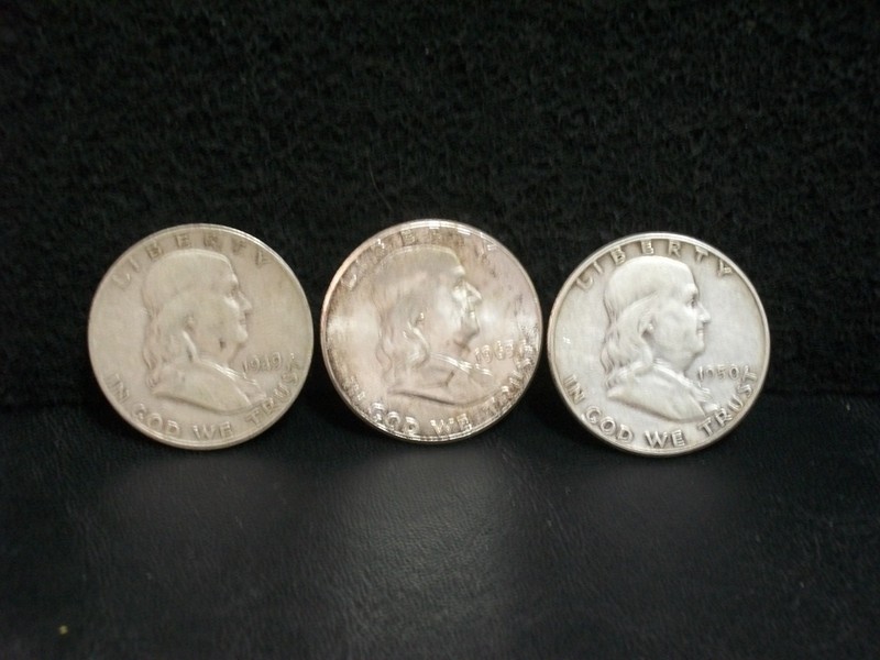 [Lot of 3] FRANKLIN HALF DOLLARS .50  90% Silver $1.50 Face Value