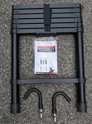 6.5ft Aluminum Telescoping Ladder Non-Slip Feet Stable Hook Max Load 330lb Black