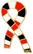 Gloucester Rugby Union Supporter Scarf Ribbon Pin Badge - GOLD plated