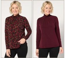 Susan Graver Women's Top Sz L Liquid Knit Mock-Neck Tops Multi-colored A672472