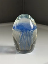 *Dynasty Gallery* Glass Paperweight *Blue Jellyfish* Glow in The Dark* 4”