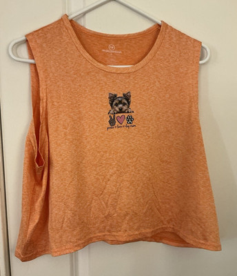 realessentials Women's L Orange Heathered Knit Stretch Dog Mom Crew Neck Tank