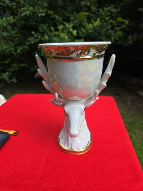 Porcelain Reindeer Vase Deer Gold Brass Accents