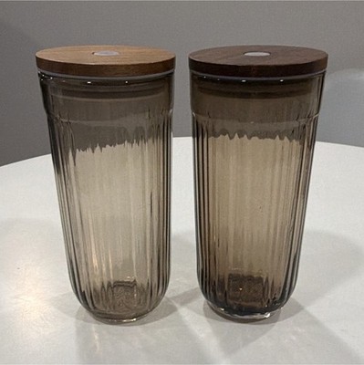 Hearth & Hand with Magnolia Ribbed Glass Tumblers w/ Wood Lids Set of 2