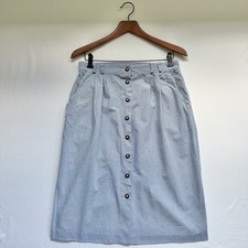 VTG Plaid Blue White Midi Skirt With Pockets Amber Buttons Belt Loops Made USA