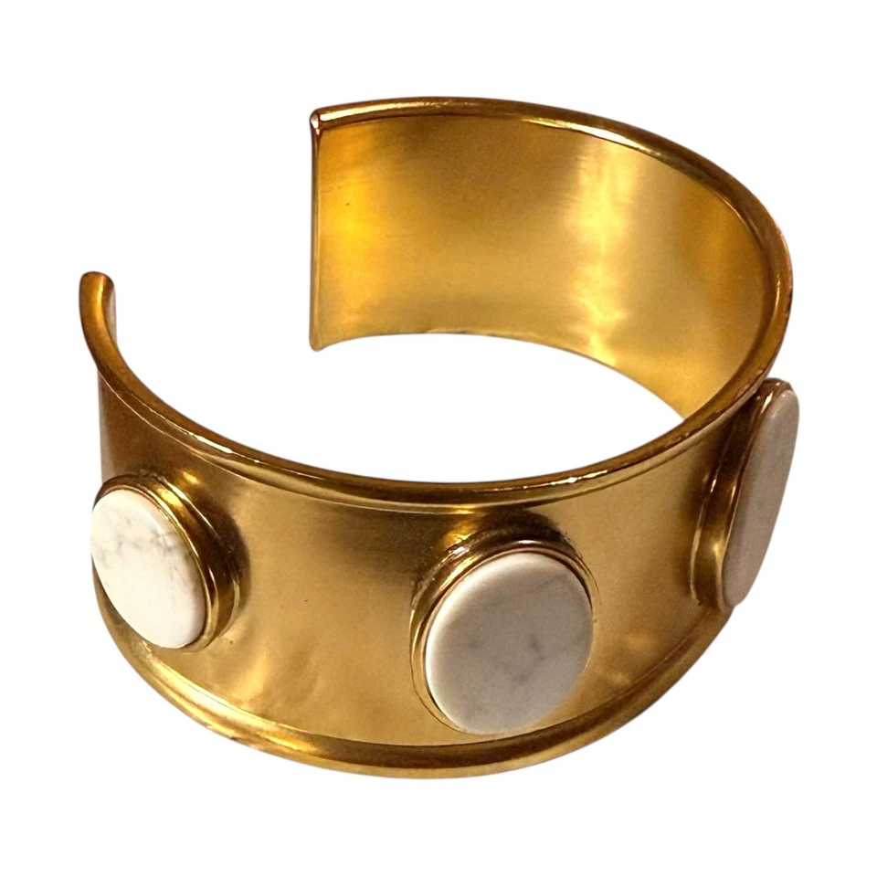 Kate Spade Bright & Bold 12k Gold Plated White Magnesite Cuff Bracelet Signed - Image 4 of 4