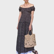 Vintage Floral Maxi Dress Off-Shoulder Cotton Cottagecore Prairie Dress size US6